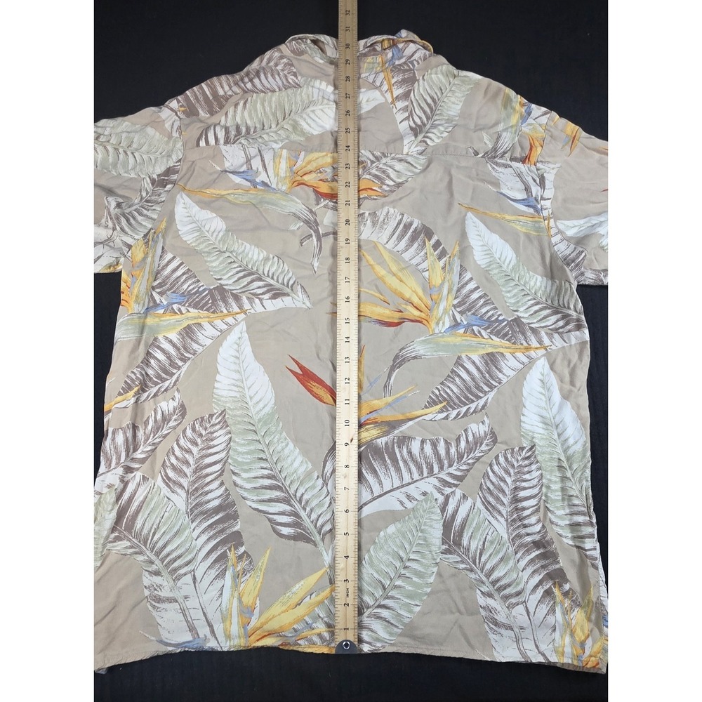 Puritan Mens Large Hawaiian Shirt Bird of Paradise Floral Tropical Rayon Tan L - Picture 9 of 11